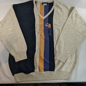 Vintage Tosani Embroidered Golf Knit V-Neck Sweater Men's L Large Striped Long
